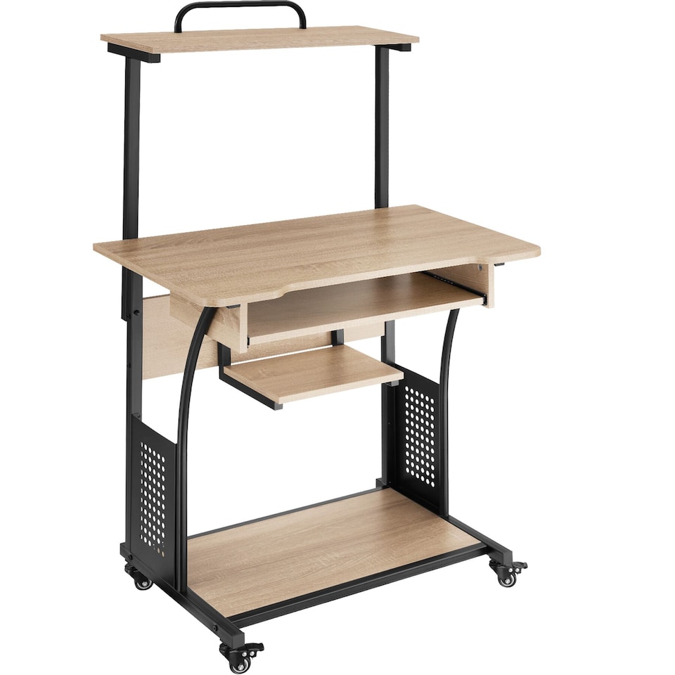 image 1 of Desk Fife - 3 levels, attachable shelf and keyboard tray, 4 castors | Brown | industrial wood light, oak Sonoma | 80 x 65,50 x 130,50 cm | 1
