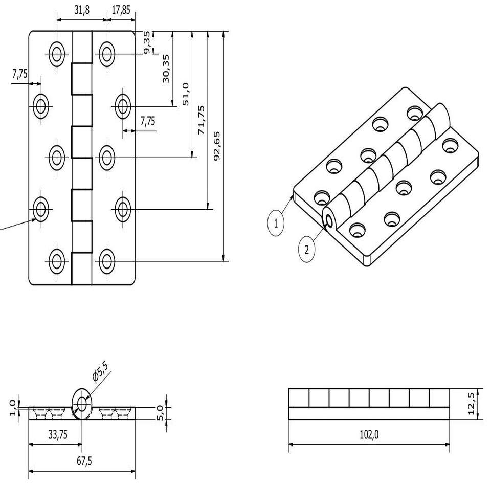 image 1 of Black Reinforced Nylon Plastic Hinge 67x102mm Italian Made Industrial Quality 2PK Black
