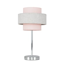 ValueLights Pair Weaver Chrome Touch Table Lamps Pink & Grey Shade & Bulb | Multi