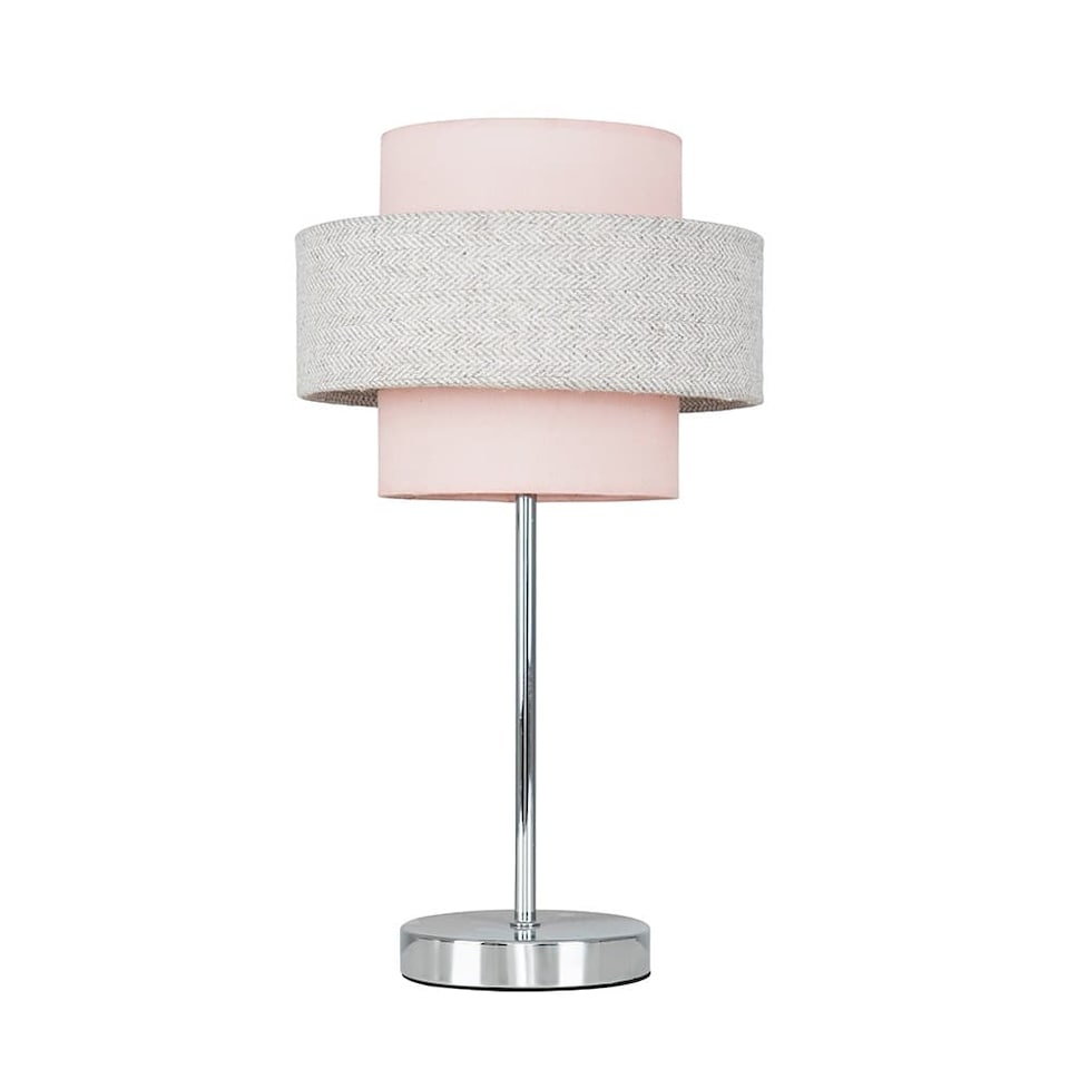 image 1 of ValueLights Pair Weaver Chrome Touch Table Lamps Pink & Grey Shade & Bulb | Multi