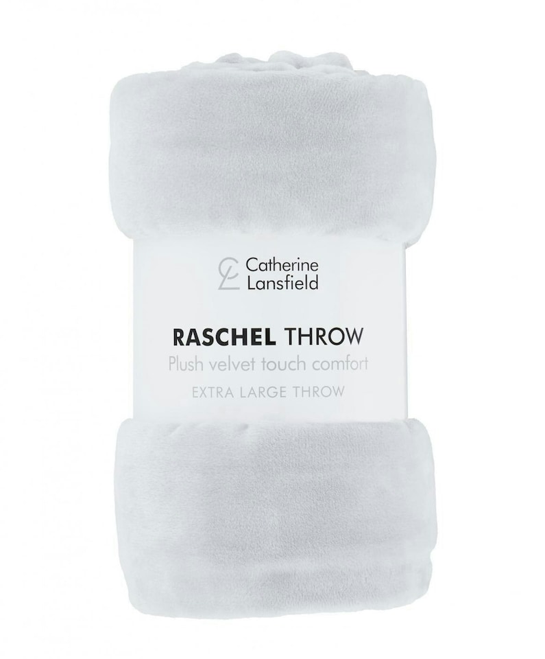 image 1 of Catherine Lansfield Extra Large Raschel Velvet Touch Blanket Throw | Silver | Silver Grey