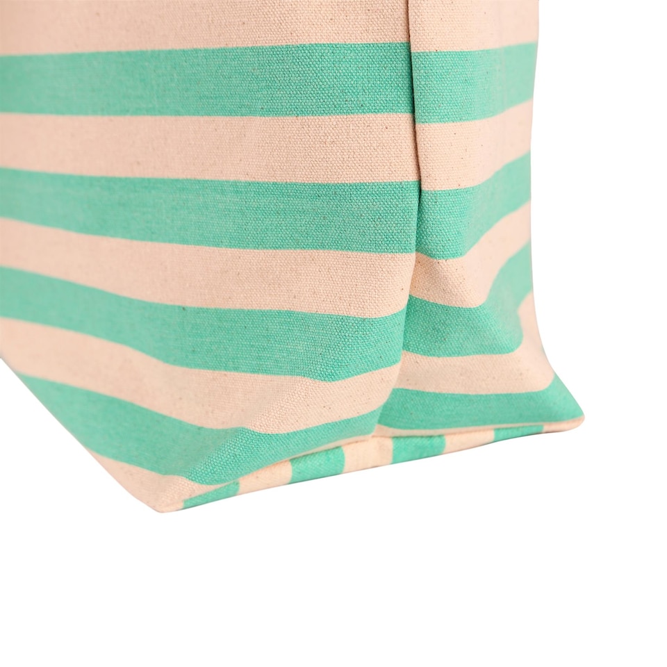 image 1 of Nicola Spring Large Striped Canvas Tote Beach Bag - 55cm x 36cm - Seafoam | Green | Seafoam