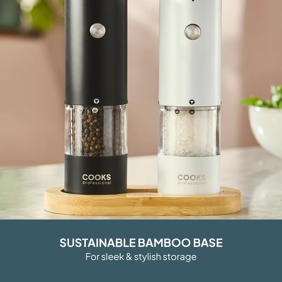 image 1 of Cooks Professional Rechargeable Salt and Pepper Mill Set with Bamboo Base