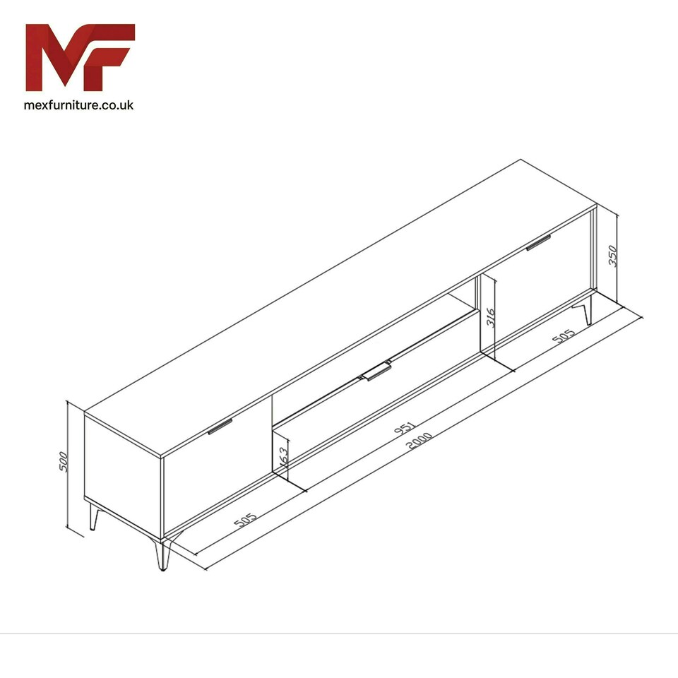 image 1 of TV Unit 200cm White High Gloss Doors with Gold Legs and Drawer White