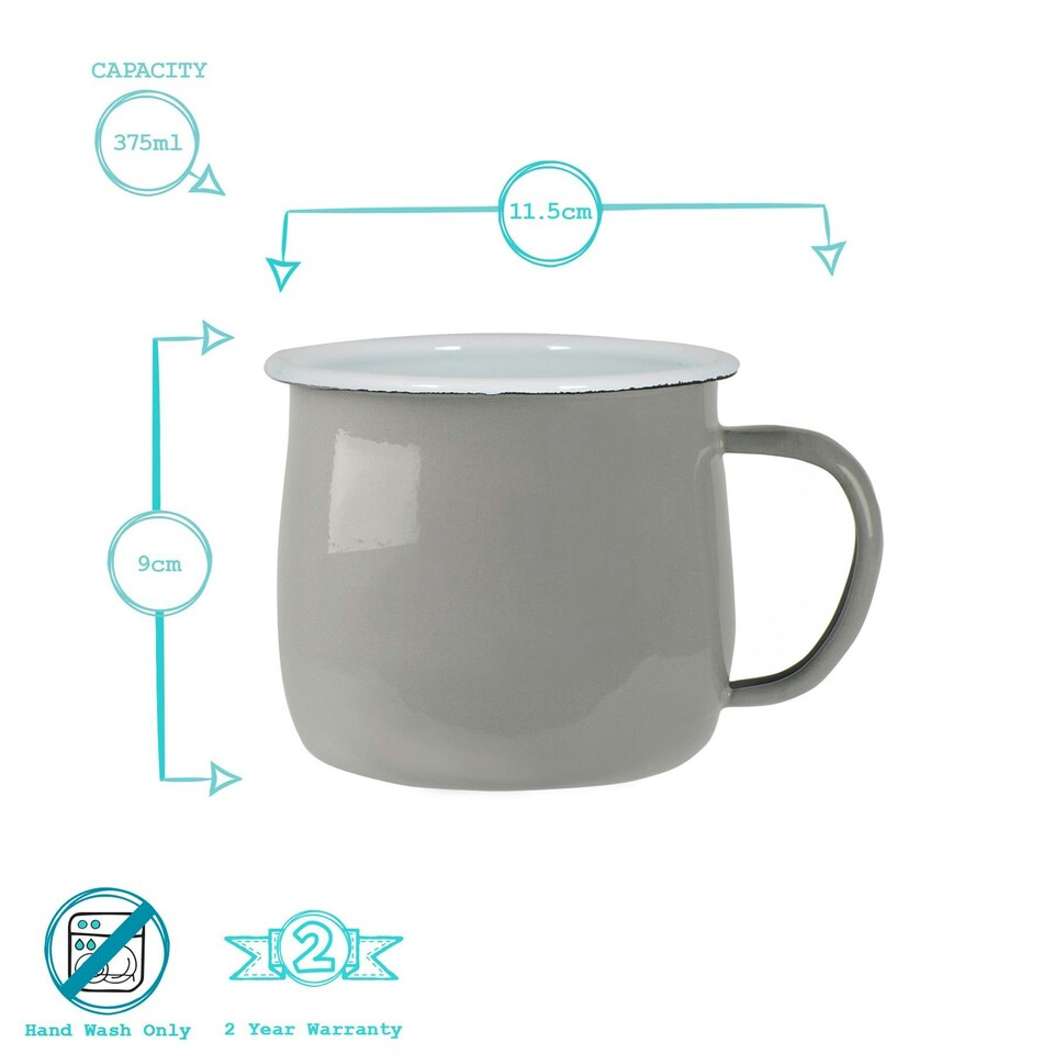 image 1 of Argon Tableware Coloured Enamel Belly Mugs - 375ml - Grey - Pack of 6 Grey