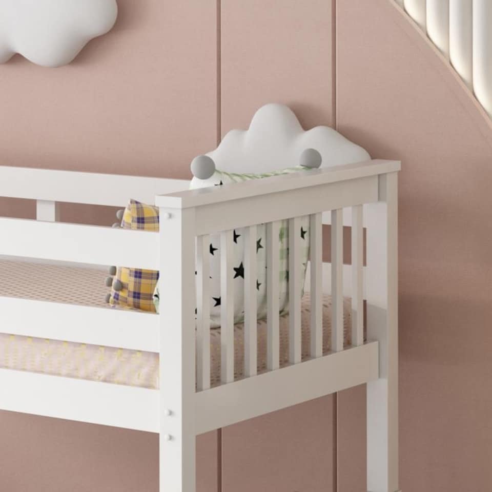 image 1 of White Bunk Bed with 2 Mattresses 3ft Single & 4ft6 Double Trio Bunk Beds, Wooden Children Bedroom Furniture
