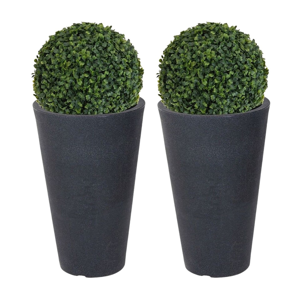 Round Pot With Grass Ball Dome Plant - 46x29x29 cm | Black | Black & Set of 2 | 2