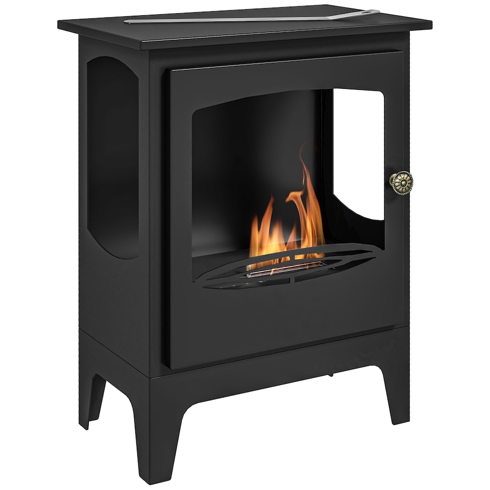 image 1 of HOMCOM Freestanding Ethanol Fireplace, Steel Bioethanol Fireplace with Stainless Steel Flame Snuffer, 0.9L Tank, 3 Hours Burning Time for Indoor, Black | Black