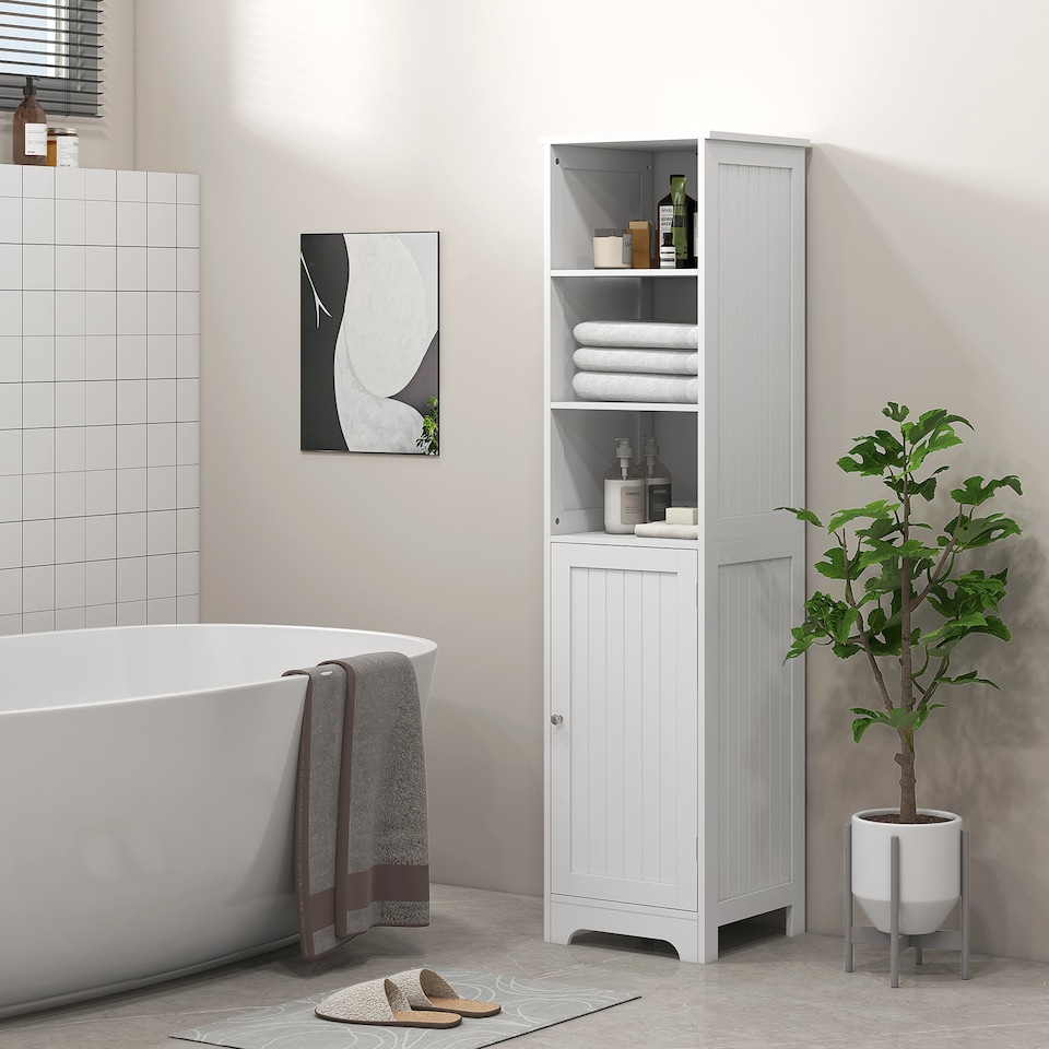 image 1 of HOMCOM Freestanding Bathroom Tall Cabinet with Adjustable Shelf, White
