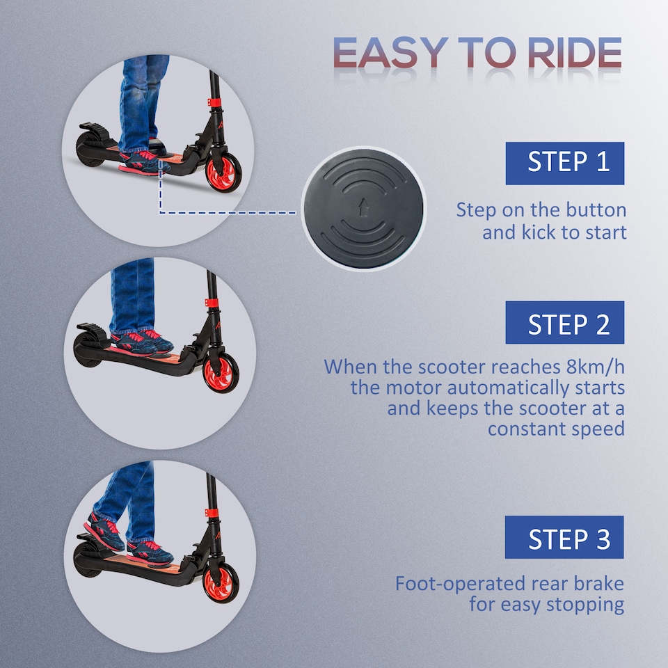 image 1 of HOMCOM Folding Electric Scooter with Rear Wheel Brake, Red