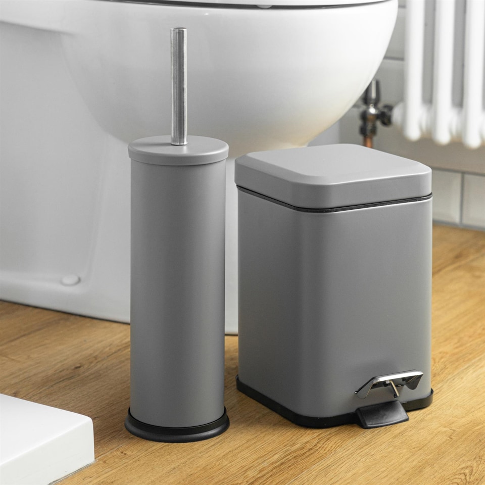 image 1 of Harbour Housewares Mismatched Toilet Brush & Bin Set - Matt Grey | Grey | Grey