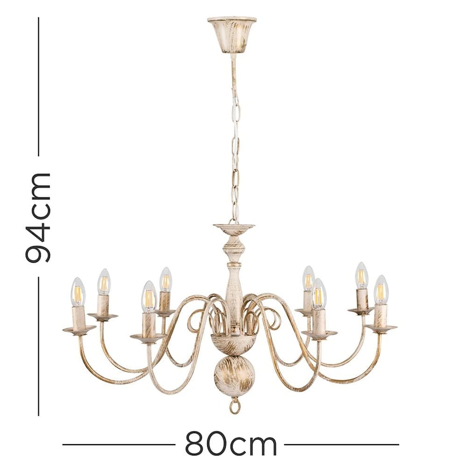 image 1 of ValueLights Gothica 8 Way Distressed Ceiling Light Chandelier & Bulbs | Gold
