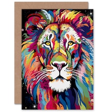 Colourful Folk Portrait Fathers Birthday Lion Him Dad Card