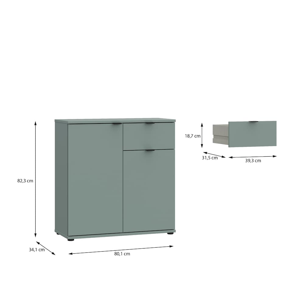 image 1 of Ganymede 2 Door Cupboard with Drawer in Sage Green