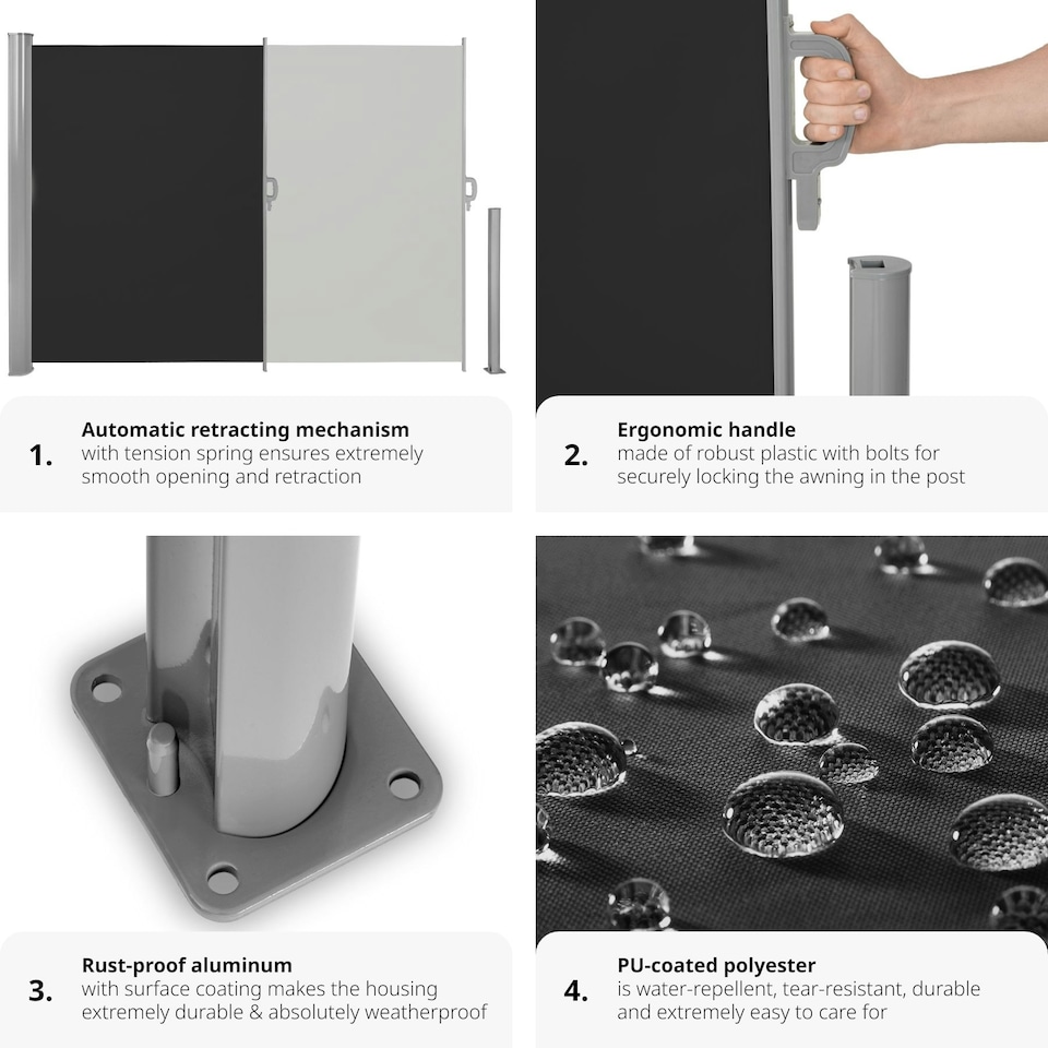 image 1 of Garden Privacy Screen with retractable side awning and aluminium casing Black | 200 x 300 cm