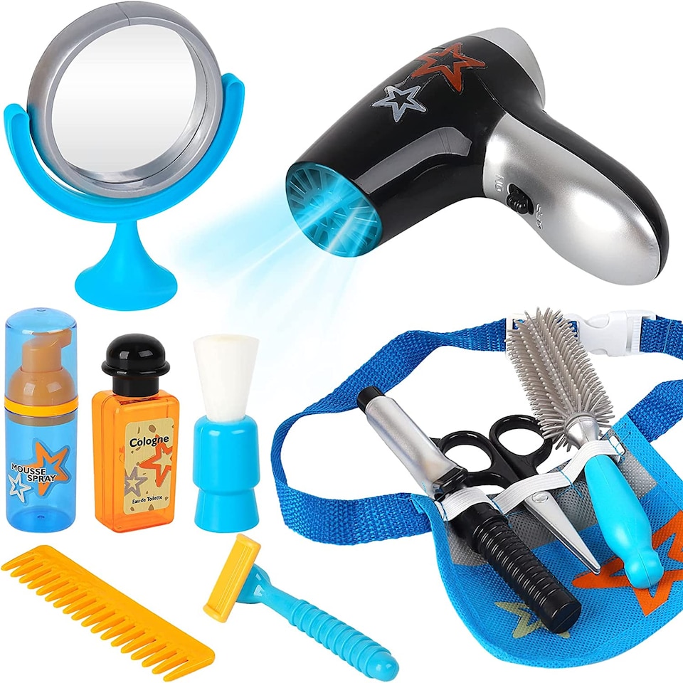 image 1 of Stylist Hairdresser Barber Salon Role Play Set with Working Hairdryer & Accessories for Kids