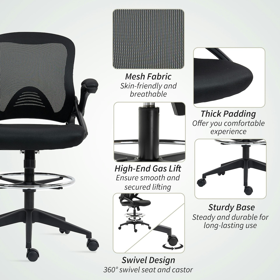 image 1 of Vinsetto Office Stool, 360 Degree Swivel Height Adjustable Chair, Black