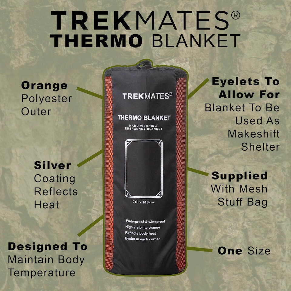 image 1 of Thermo Blanket Reflective High Vis Emergency Shelter Hiking Camping Outdoor