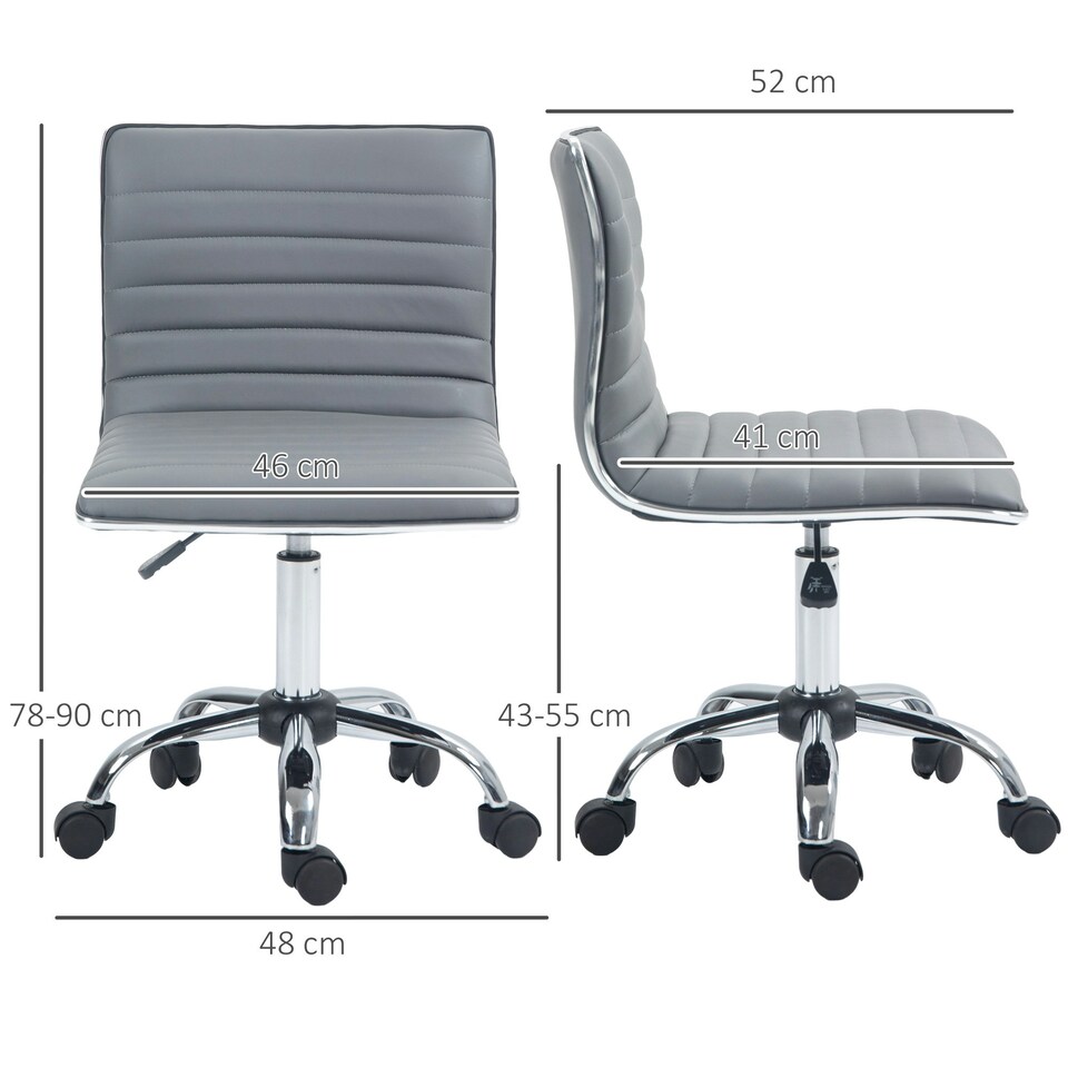 image 1 of HOMCOM Armless Mid-Back Adjustable Office Chair with 360 Swivel Light Grey