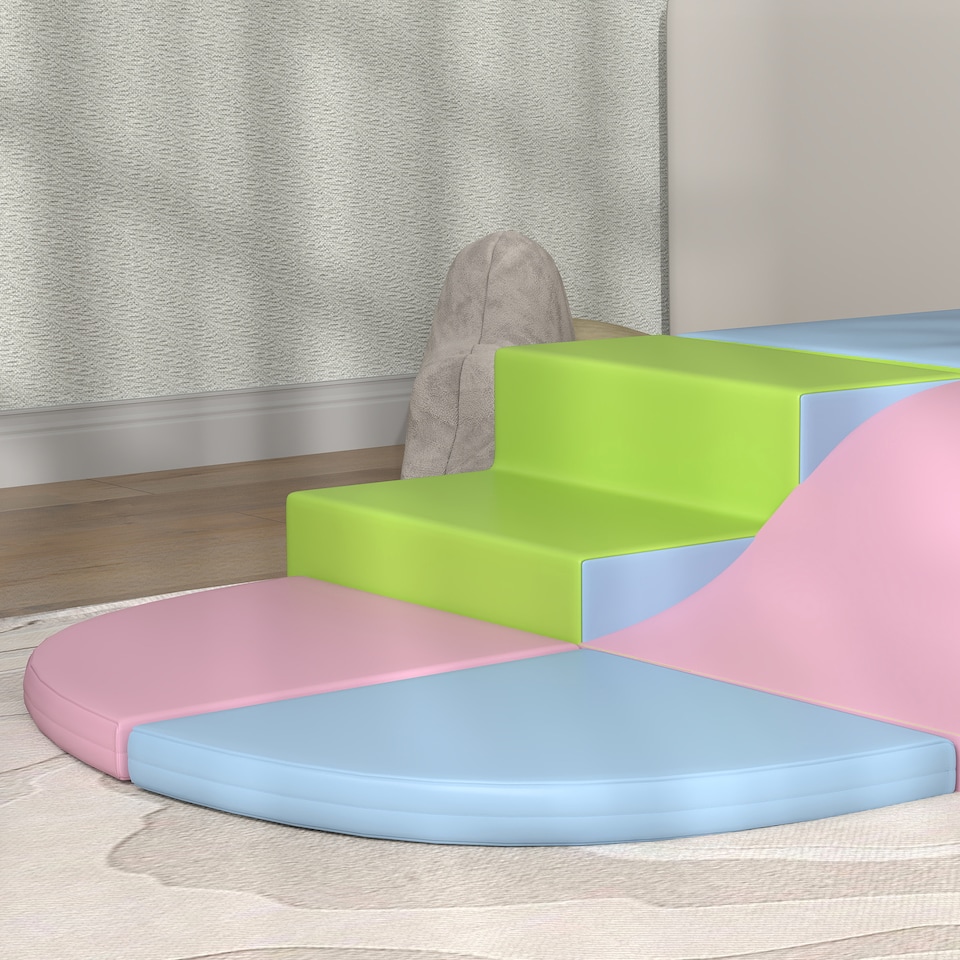 image 1 of HOMCOM 6 Piece Soft Play Equipment for Kids Climb and Crawl, Pink