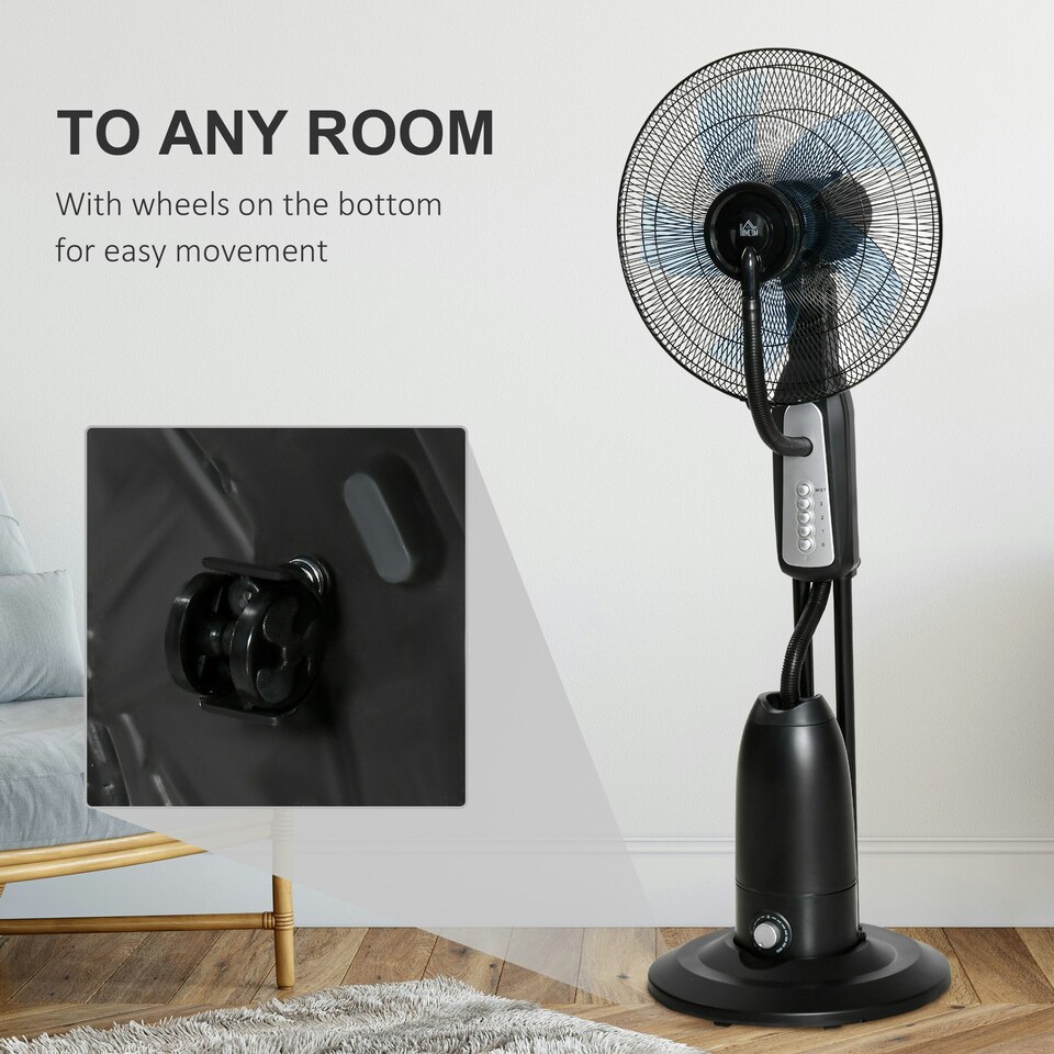 image 1 of HOMCOM 18" Pedestal Fan with Water Mist Spray, Misting Fan, 2.8L Tank Black
