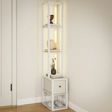 HOMCOM Floor Lamp with Shelves, LED Standing Lamp with Fabric Drawer, White White