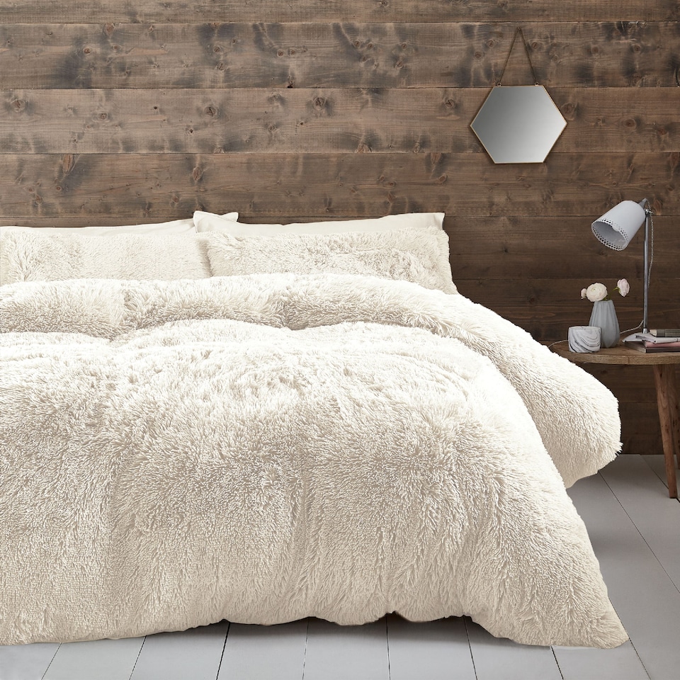 image 1 of Cuddly Deep Pile Faux Fur Duvet Cover Set | Cream