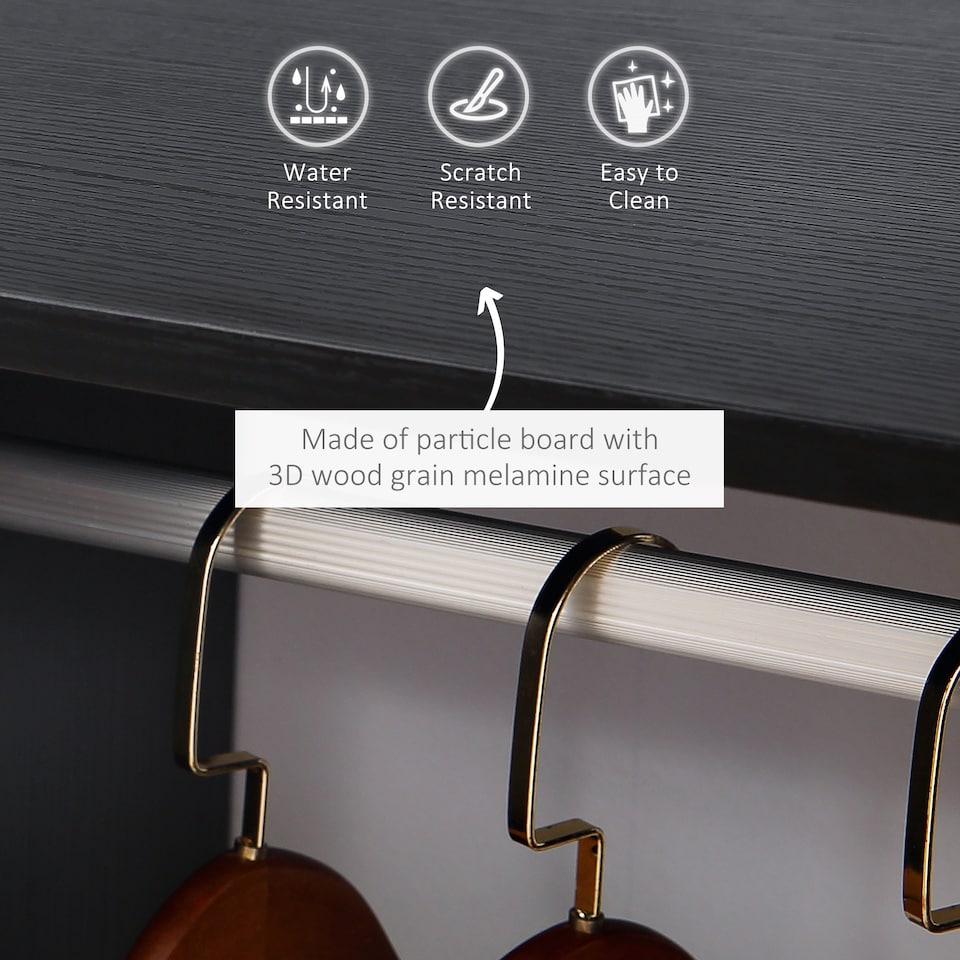 image 1 of HOMCOM Open Wardrobe on Wheels, Bedroom Wardrobe with Clothes Hanging Rail, 2 Storage Shelves, Mobile Garment Rack for Cloakroom, Hallway, Black