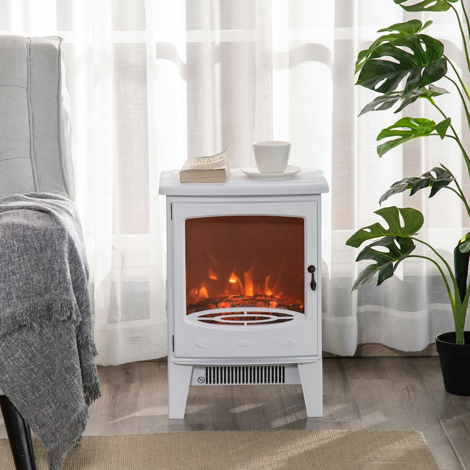 image 1 of HOMCOM Freestanding Electric Fireplace Stove Heater W/ LED Flame Effect White