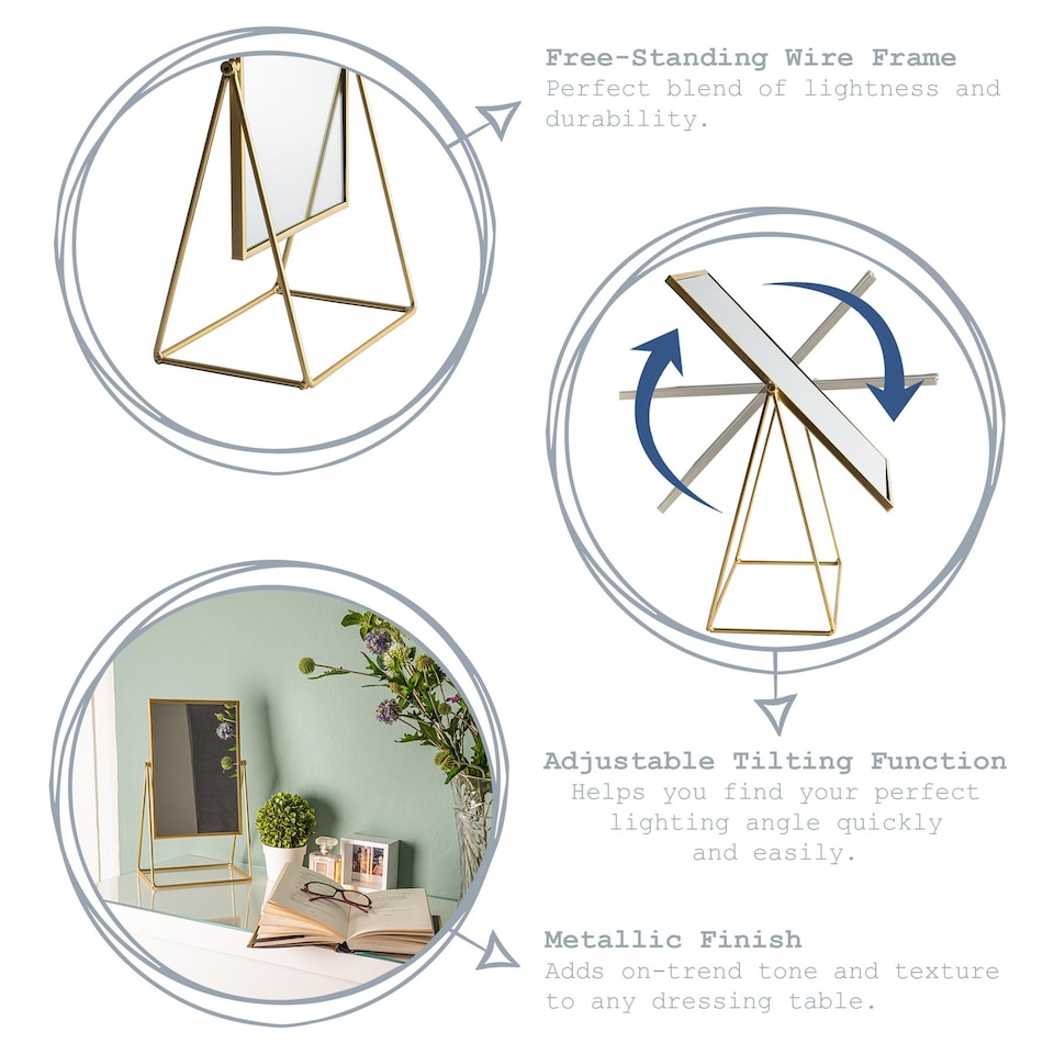 image 1 of Harbour Housewares 2pc Dressing Table Mirror Set - 2 Sizes - Gold - Makeup Mirror Bathroom Mirror Vanity Mirror Tabletop Mirror | Gold | Gold | L - 50 x 32 x 16.5 CM | S - 39 x 22 x 15 CM | 2