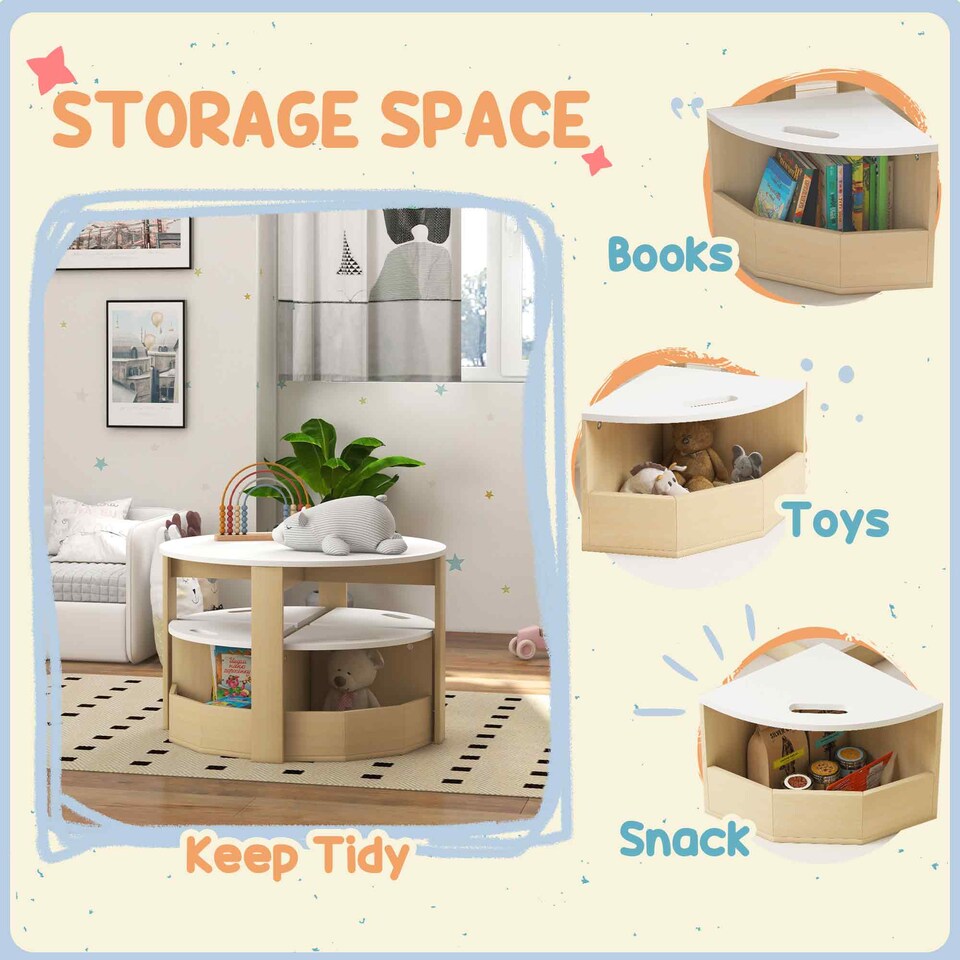 image 1 of AIYAPLAY Kids Table and Chairs Set, Five-Piece Childrens Table and Chair Set with Storage, Children Activity Table for Ages 3-8 Years, White | White