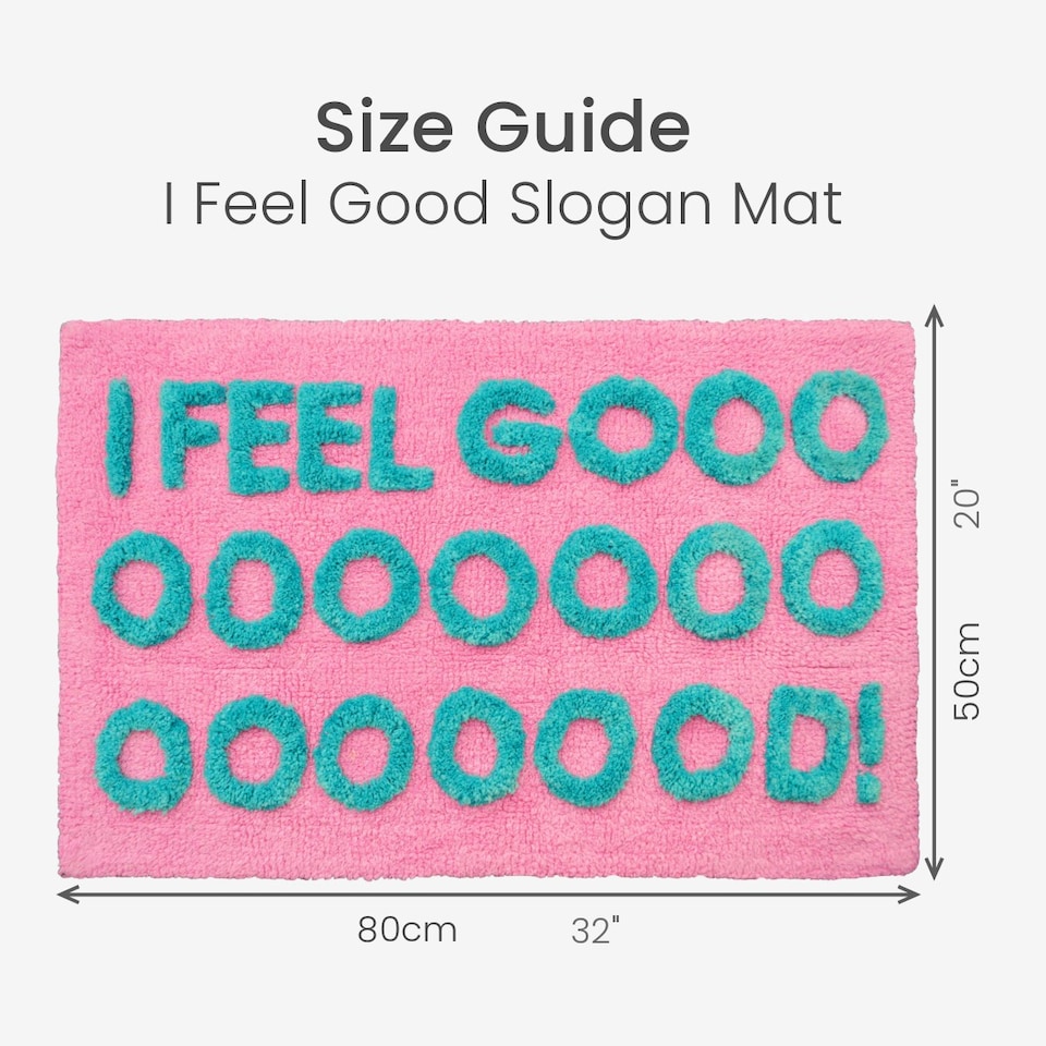 image 1 of I Feel Good Slogan Bath Mat Non Slip, Colourful Tufted Rug Pink