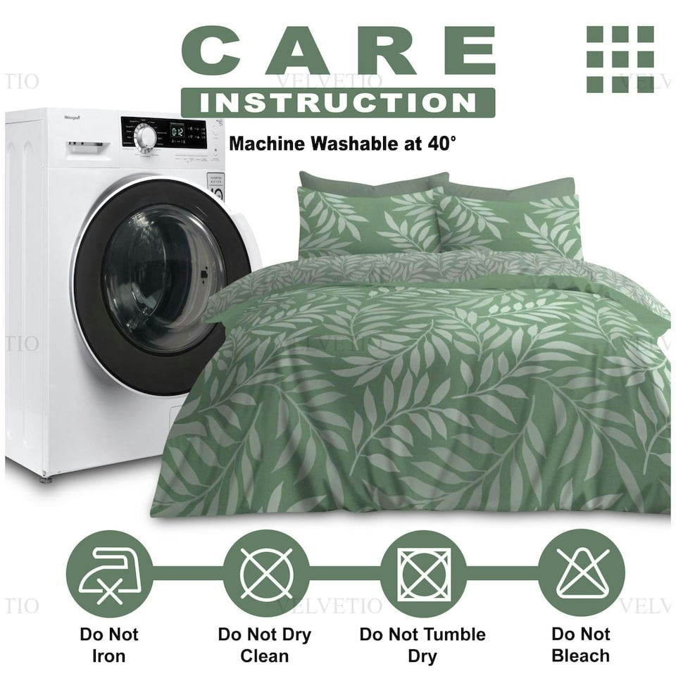 image 1 of VELVETIO Jethro Complete Duvet Cover Set with Fitted Sheet Breathable Bedding Quilt Green | Single