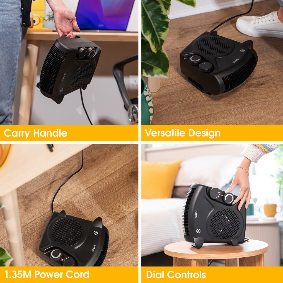 image 1 of Abode AFH1001B Electric Heater Black 2000W Cooling Fan Mode with 2 Heat Settings