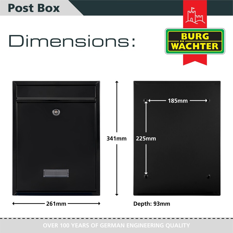 image 1 of Burg-Wachter Trent Wall Mounted Galvanised Steel Lockable Post Box - 26x34x9cm White