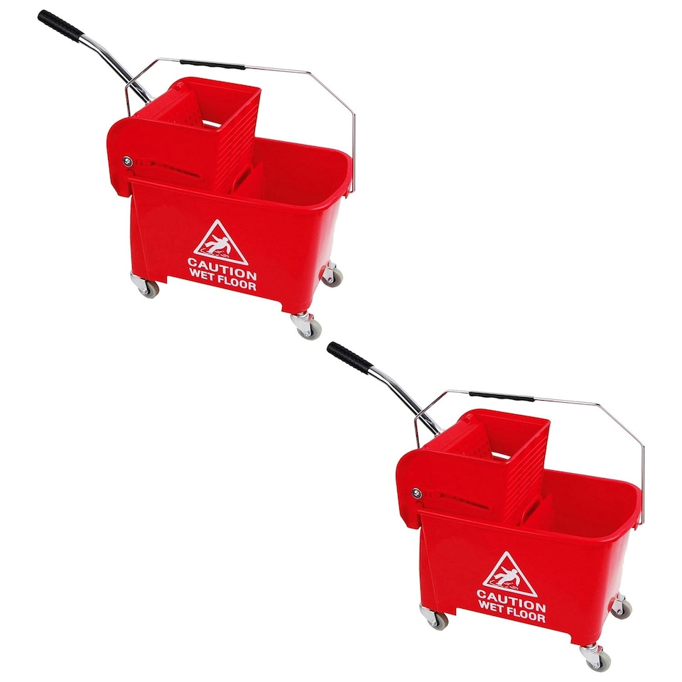 image 1 of 1 x 20 Litre Printed Red Kentucky Dual Bucket & Wringer System With Wheels & Handle