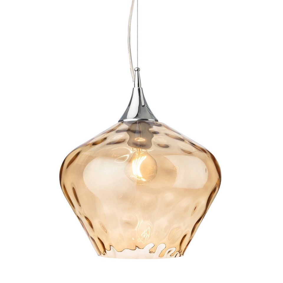 Titan Dome Pendant Light Chrome with Amber Glass