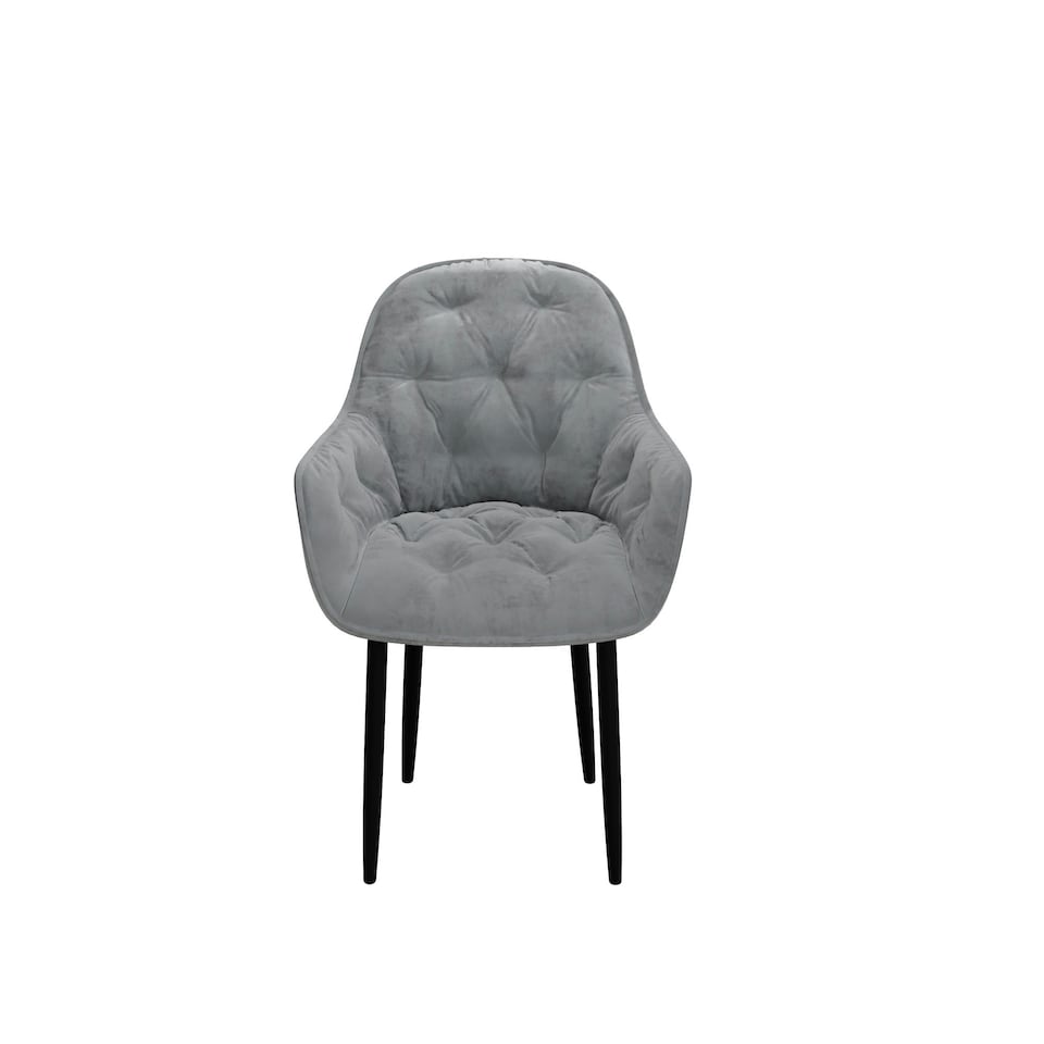 image 1 of Set Of 6 Anika Modern Velvet Dining Chair Padded Seat Metal Legs (Grey)