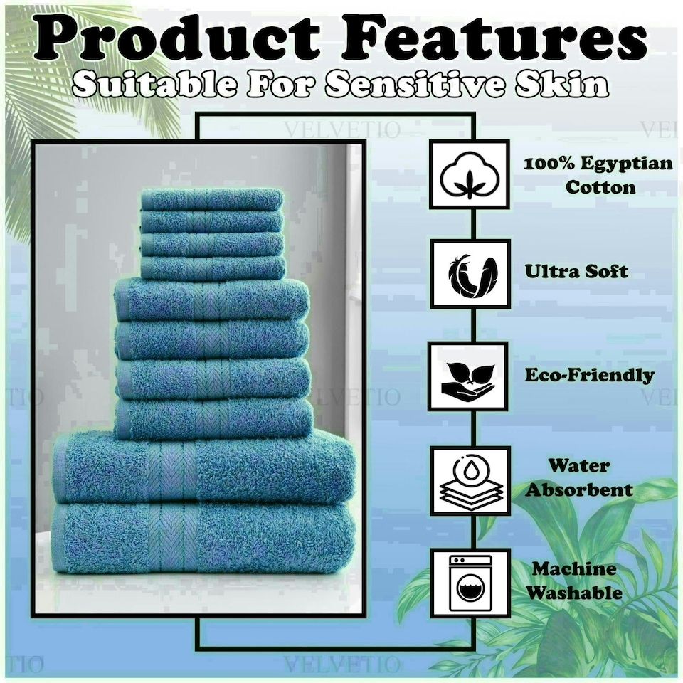 image 1 of VELVETIO 10 Piece Towel Bale Set Toronto Stripe Pattern - 100% Cotton, 450 GSM Blue