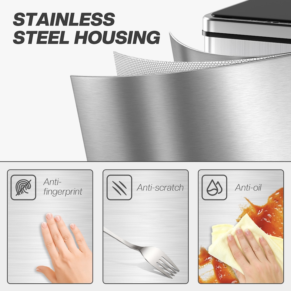 image 1 of HOMCOM Kitchen Bin with Fast Motion Sensor, 40L Stainless Steel Sensor Bin | Silver