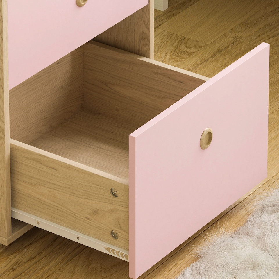 image 1 of Junior Vida Neptune 3 Piece Bedroom Set, Pink & Oak (Desk, Bedside Table, Wardrobe) | Pink | Pink | L | 3