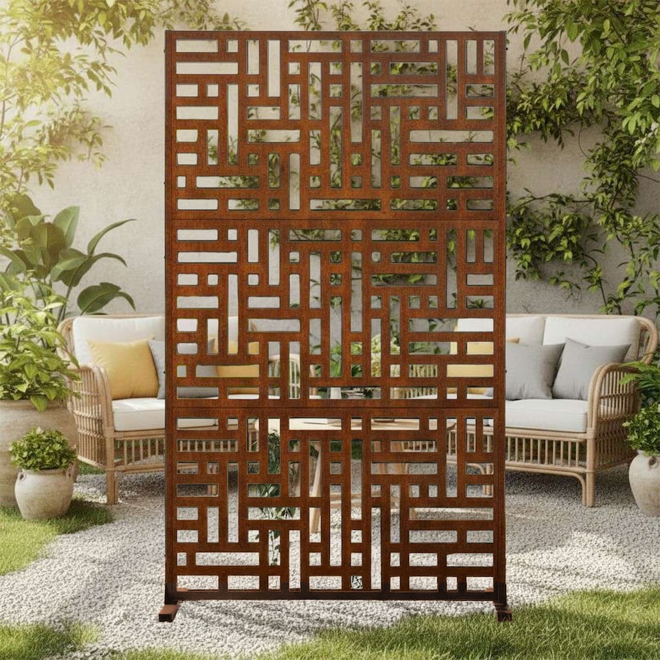 image 1 of Nicoman Metal Outdoor Privacy Screen Panel 90cm x 180cm - Maze | Bronze | Rusted