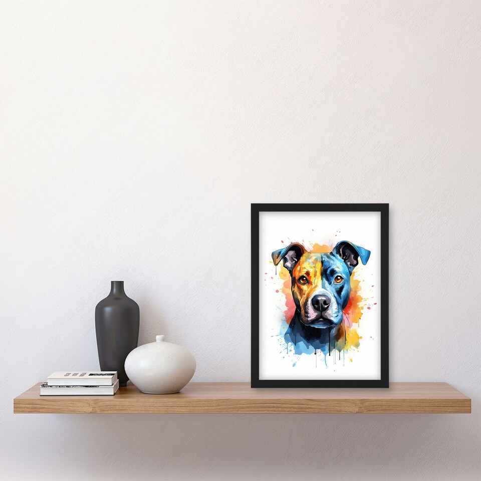 image 1 of Staffordshire Bull Terrier Staffy Dog Lovers Black Framed Wall Art Print A4