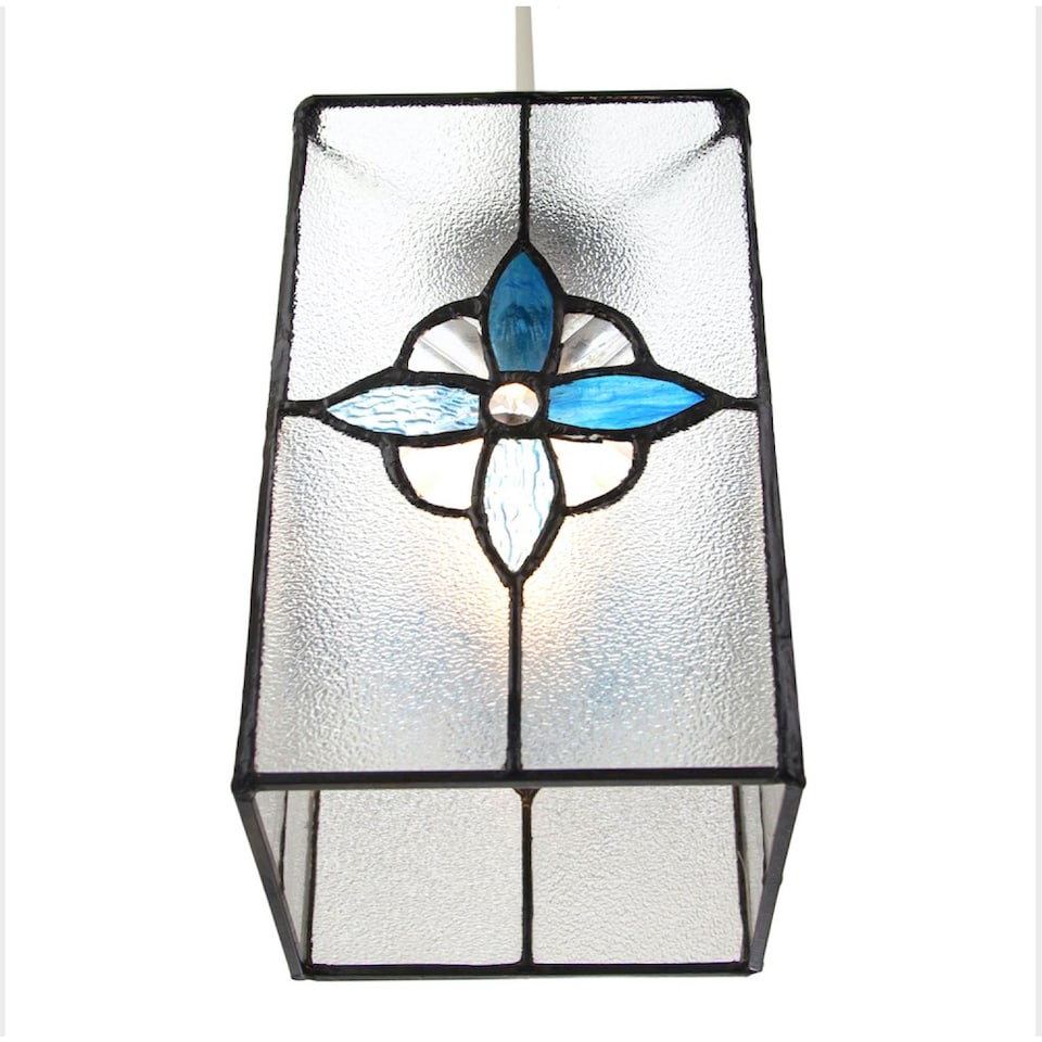 image 1 of Traditional Clear Glass Tiffany Style Pendant Light Shade with Teal Panels | Blue | Teal | 1