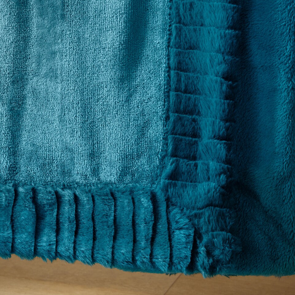 image 1 of Catherine Lansfield Velvet And Faux Fur Soft Touch Blanket Throw | Green | Teal Green