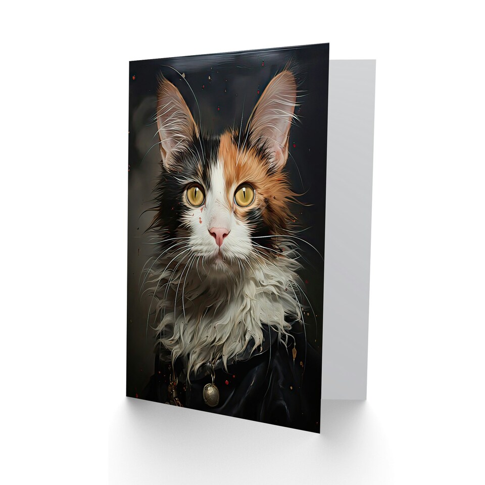 image 1 of Caught in the Headlights Cat Painting for Him Her Art Card