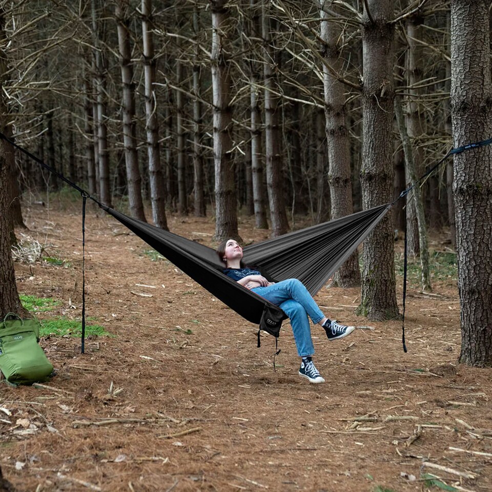 image 1 of SingleNest Hammock - Lightweight Durable Portable Camping Hammock | Black | Black
