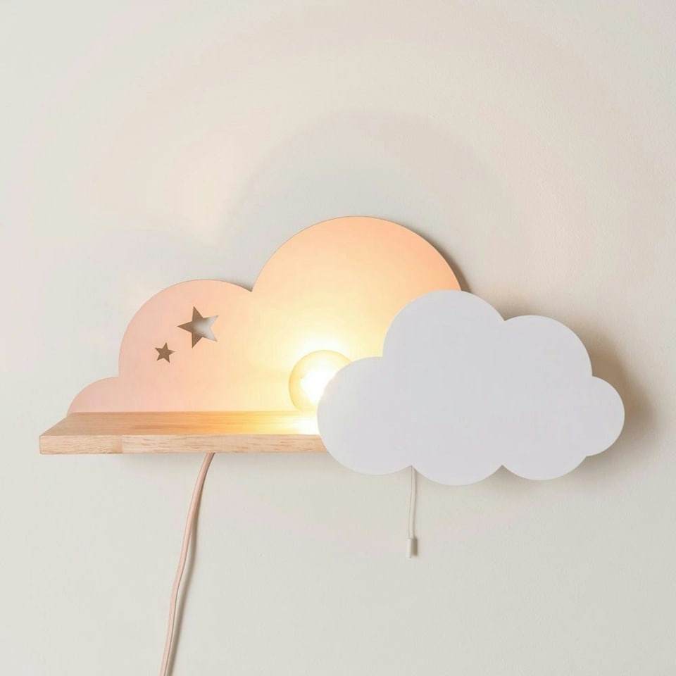 image 1 of ValueLights Kids Pink and White Dinosaur Design Plug in Wall Light with Shelf and Pull Cord Switch - Including Bulb