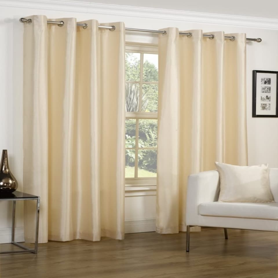 image 1 of Faux Silk Lined Eyelet Curtains 168cm x 137cm Cream | Cream | Cream