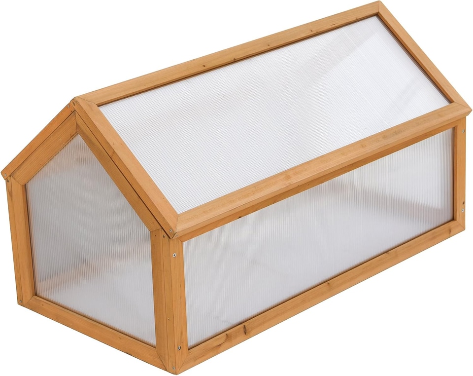 image 1 of Wooden Outdoor Cold Frame Grow House Polycarbonate Shelter for Garden Vegetables & Plants | Brown | 1